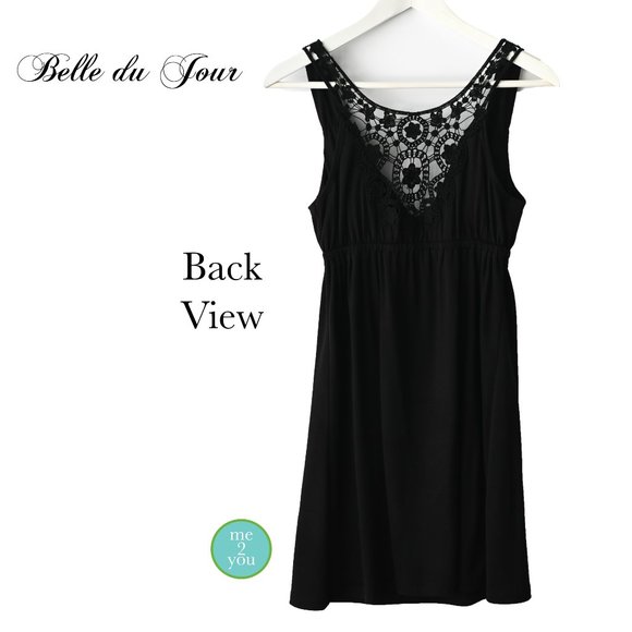 BELLE DU JOUR Black Sleeveless V-Neck Dress Crochet Back - Size Small - Picture 4 of 9